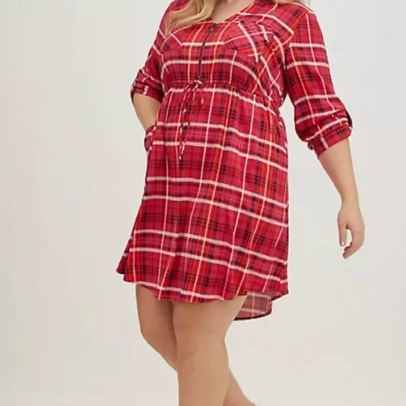 Torrid Women's Rose Pink Plaid Stretch Zip Front Challis Shirt Dress 2x - Picture 16 of 16